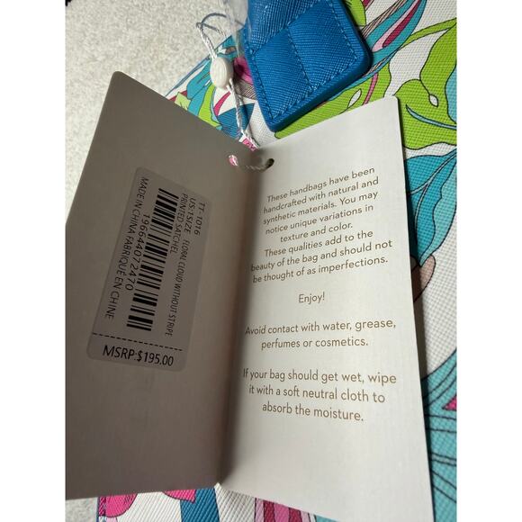 Trina Turk Floral Print Satchel Tote Bag – Blue Handles – NWT $195 - Picture 3 of 6